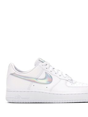 Nike Air Force 1 Low White Low-Top Sneakers with Irredescent Swoosh, Size 8.5